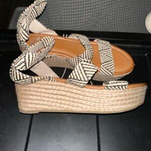 Women's Black and White Wedge Sandals